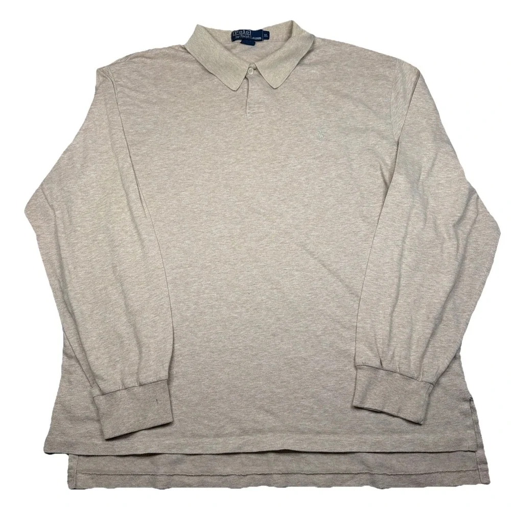Polo Ralph Lauren Golf Shirt Mens XL Tan Cotton Long Sleeve Pony Logo Rugby